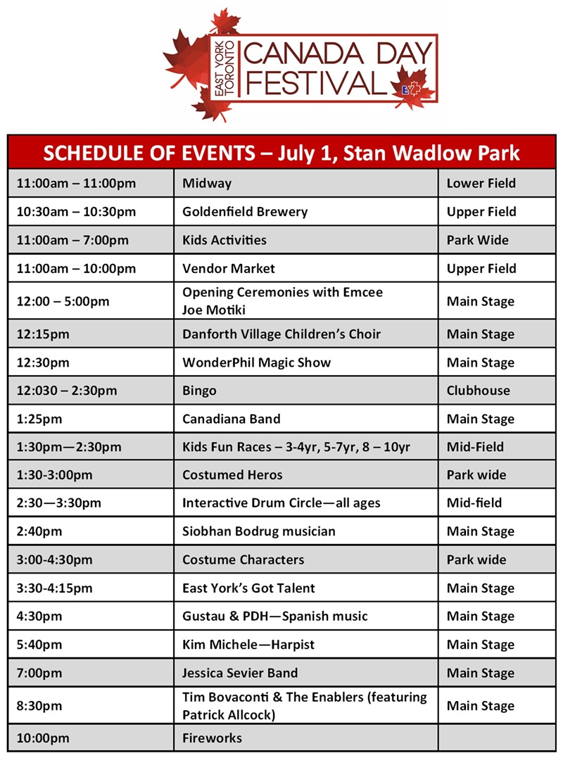 2025 East York Canada Day Festival Schedule of Events - final 2025 East York Canada Day Festival Schedule of Events